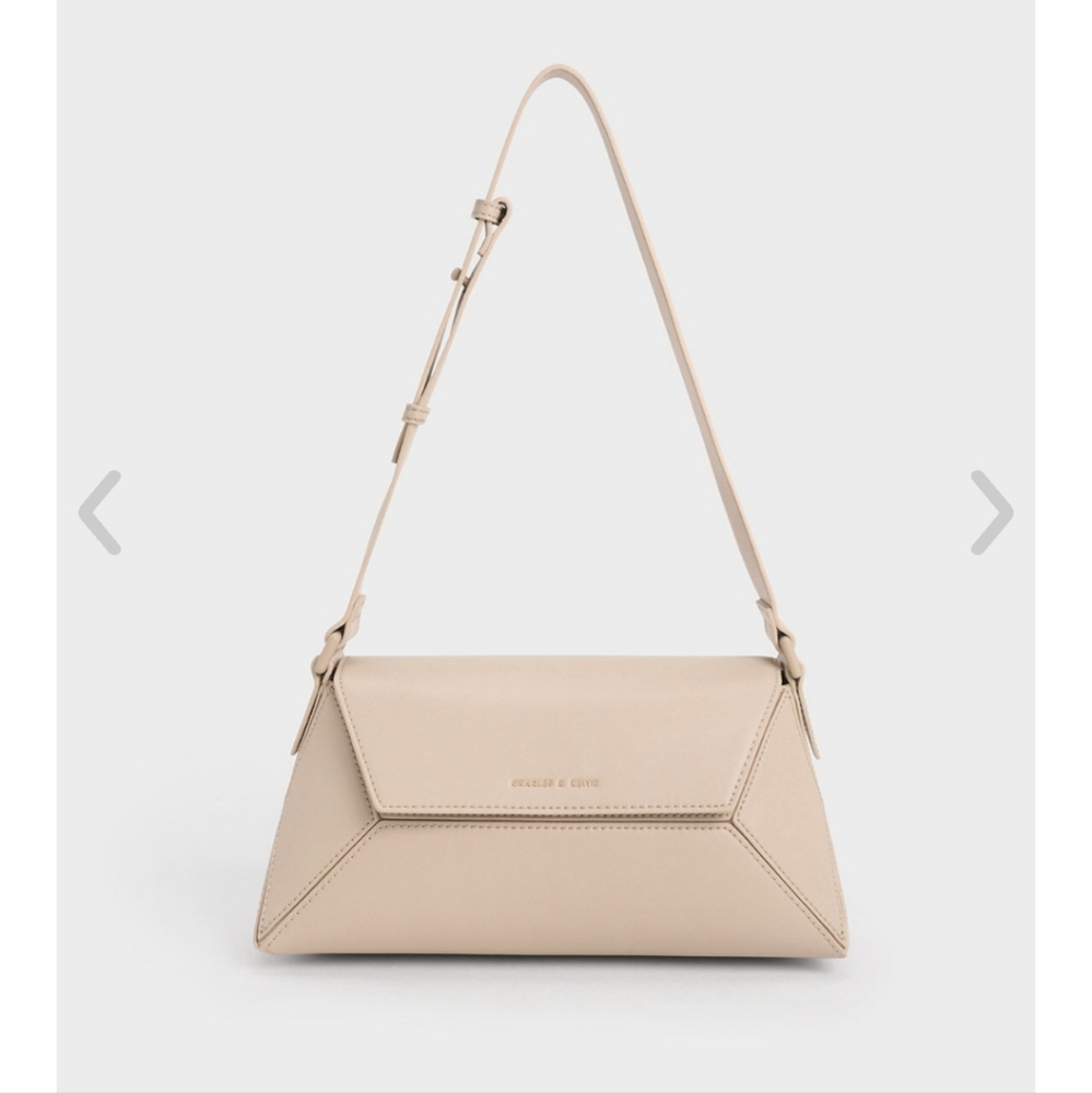 Charles and Keith Nasrin Geometric Shoulder Bag - Beige